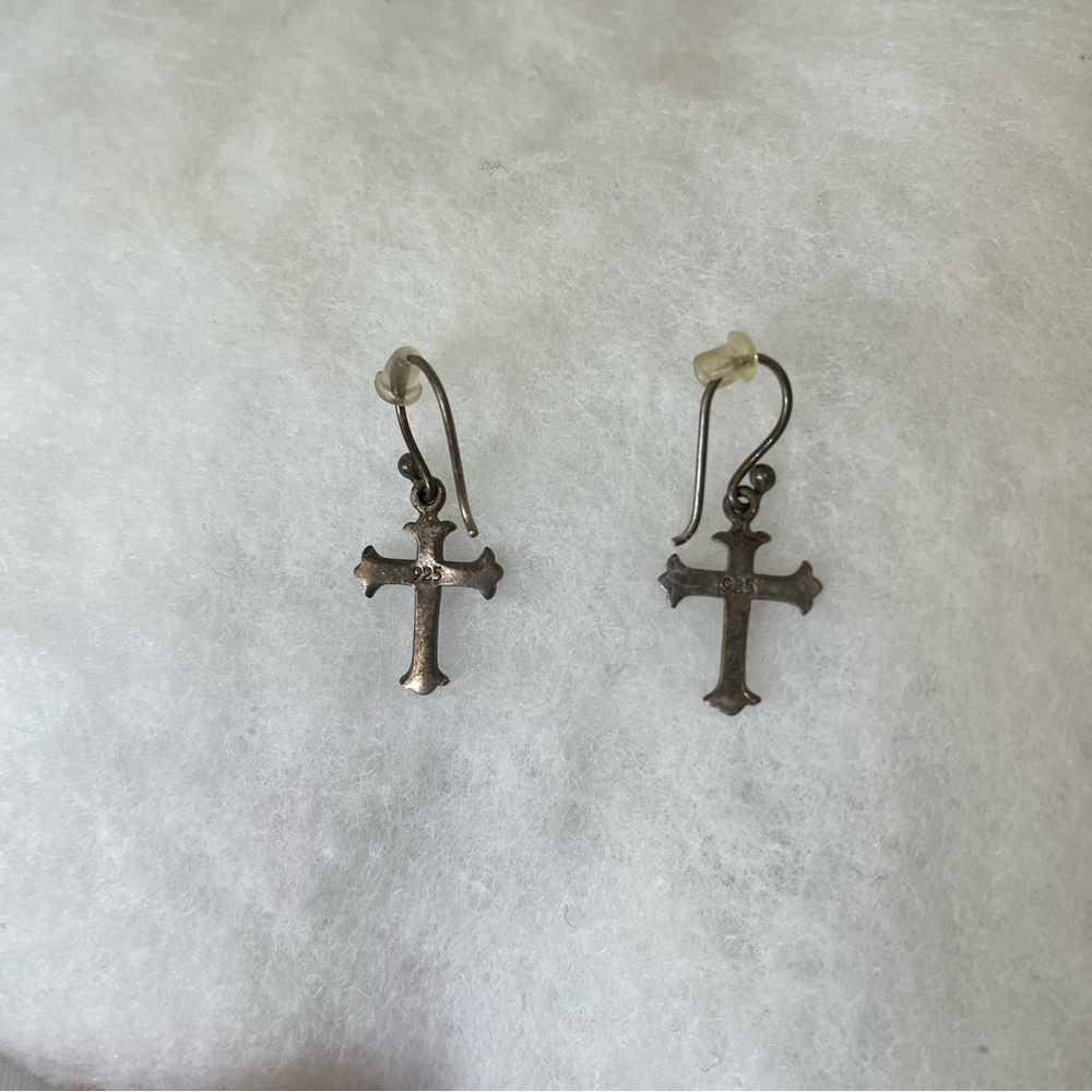 925 Sterling silver Women’s Cross Drop Earrings in Antique Silver vintage estate